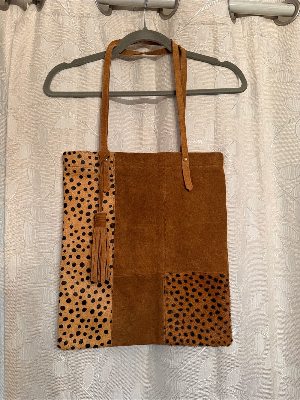 Patchwork Suede Cheetah-Accent Tote in Brown